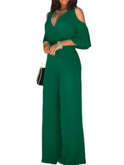 Macacão Feminino Pantalona com Decote V Transpassado