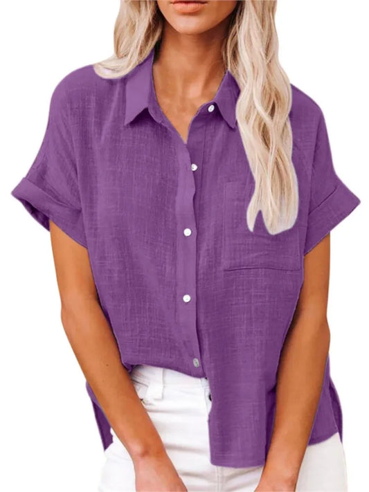 Camisa Feminina em Linho com Manga Curta