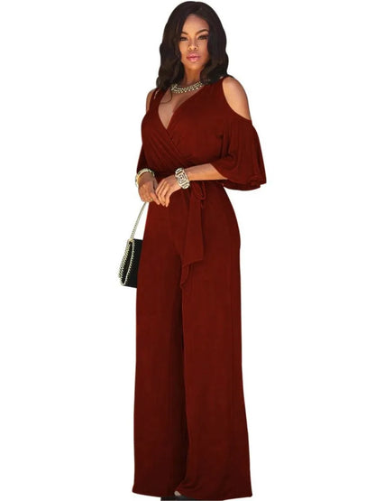 Macacão Feminino Pantalona com Decote V Transpassado