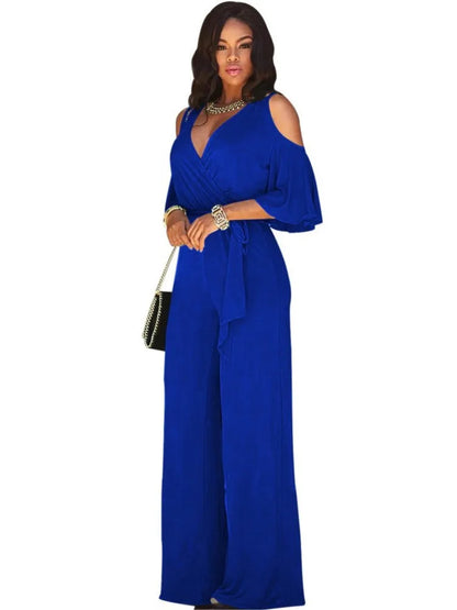 Macacão Feminino Pantalona com Decote V Transpassado