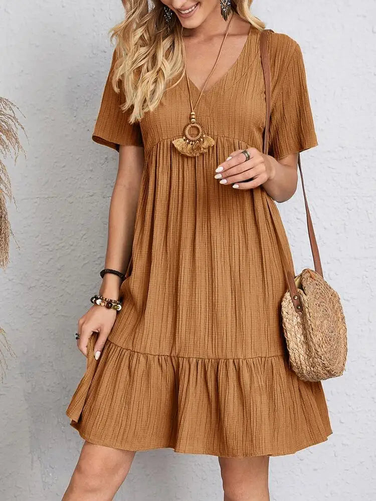 Vestido Feminino Midi com Manga Babado