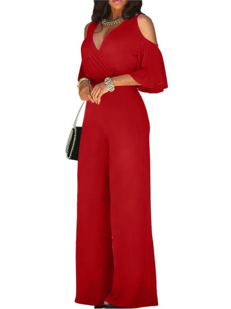 Macacão Feminino Pantalona com Decote V Transpassado