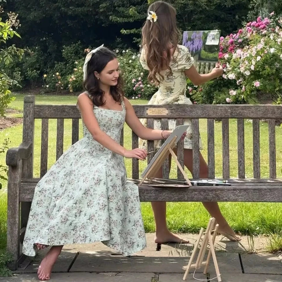 Vestido Midi Floral Feminino com Alças Largas e Cintura Marcada